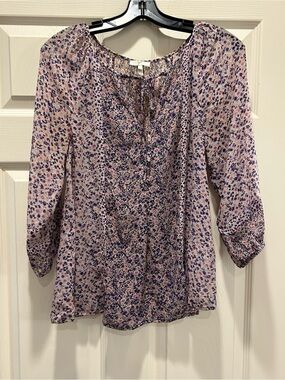 Joie Silk Floral Peasant Blouse in Purple and Pink